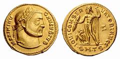 The Roman Empire Maximinus II Daia, 310 – 313 Aureus, Thessalonica circa 311-313, AV 5.16 g. MAXIMINV – S AVGVSTVS Laureate head r. Rev. IOVI CONSER – VATORI AVGG Jupiter standing l., holding thunderb