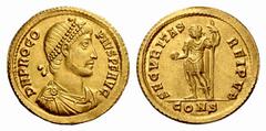 The Roman Empire Procopius, 365 – 366 Solidus, Costantinopolis 365-366, AV 4.42 g. D N PROCO – PIVS Pearl-diademed, draped and cuirassed bust. r. Rev. SECVRITAS – REIPVB Emperor standing l., In milita
