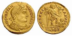 The Roman Empire Constantinus III, 407 – 411 Solidus, Treveri 408-411, AV 4.49 g. D N CONSTAN – TINVS P F AVG Pearl-diademed, draped and cuirassed bust r. Rev. VICTORI – AA AVGGG Emperor standing r., 