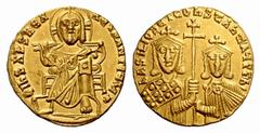 Auction 46 Part II The Byzantine Empire Basil I, 867 – 886 and associate rulers Solidus 867-876, AV 4.39 g. Christ enthroned facing, raising r. hand in benediction and holding Book of Gospel in l. Rev