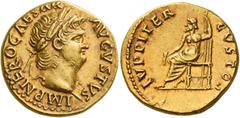 The Roman Empire Nero augustus, 54 – 68 Aureus circa 66-67, AV 7.72 g. IMP NERO CAESAR – AVGVSTVS Laureate head r. Rev. IVPPITER – CVSTOS Jupiter seated l., holding thunderbolt and sceptre. C 120. BMC