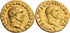 The Roman Empire Vitellius, 2nd January – 20th December 69 Aureus late April-early December 69, AV 7.28 g. A VITELLIVS GERMAN IMP TR P Laureate head of Vitellius r. Rev. L VITELLIVS COS III CENSOR Lau
