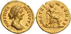 The Roman Empire Faustina II, daughter of Antoninus Pius and wife of Marcus Aurelius Aureus 145-161, AV 7.26 g. FAVSTINA – AVGVSTA Draped bust r., hair waved and coiled at back of head. Rev. MATRI – M