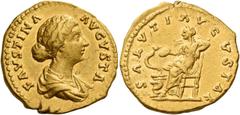 The Roman Empire Faustina II, daughter of Antoninus Pius and wife of Marcus Aurelius Aureus circa 161-176, AV 7.23 g. FAVSTINA – AVGVSTA Draped bust r., hair waved and coiled at back of head. Rev. SAL