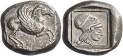 Greek Coins Corinthia, Corinth Stater circa 549-510, AR 8.45 g. Pegasus flying r.; below, [koppa]. Rev. Head of Athena r., wearing Corinthian helmet. All within incuse square. Ravel –, cf. P66 and T73