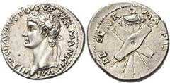The Roman Empire In the name of Nero Claudius Drusus, brother of Tiberius and father of Claudius Denarius circa 41-45, AR 3.80 g. NERO CLAVDIVS DRVSVS GERMANICVS IMP Laureate head l. Rev. DE – GE – R 