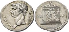 The Roman Empire Claudius augustus, 41 – 54 Cistophoric tetradrachm, Ephesus (?) circa 41-54, AR 11.76 g. TI CLAVD – CAES AVG Bare head l. Rev. COM – ASI Distyle temple within which Claudius stands fa