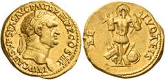 The Roman Empire Vespasian, 69 – 79 Aureus, Lugdunum 72-73, AV 7.38 g. IMP CAES VESPAS AVG P M TR P IIII P P COS IIII Laureate head r. Rev. DE – IVDAEIS Trophy; below, pile of arms. C 319. BMC 402. RI