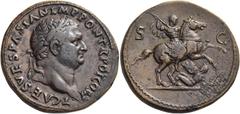 The Roman Empire Titus caesar, 69 – 79 Sestertius 72, Æ 26.76 g. T CAES VESPASIAN IMP PON TR POT COS II Laureate head r. Rev. S – C Titus on horseback r., spearing fallen Jewish soldier clutching swor
