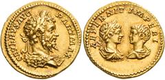 The Roman Empire Septimius Severus, 193 – 211 Aureus 200-201, AV 7.58 g. SEVERVS AVG – PART MAX Laureate bust r., wearing aegis. Rev. AETERNIT·IMPERI Confronted busts of Caracalla, laureate, draped an