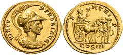 The Roman Empire Probus, 276 – 282 Aureus, Siscia 279, AV 6.28 g. VIRTV – S PROBI AVG Helmeted and cuirassed bust r., the helmet decorated with prancing biga r. Rev. P – M TR I – P Emperor, laureate a