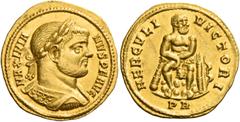 The Roman Empire Maximianus Herculius augustus, first reign 286 -305 Aureus circa 287, AV 5.06 g. MAXIMIA – NVS PF AVG Laureate, draped and cuirassed bust r. Rev. HERCVLI – VICTORI Hercules seated fac