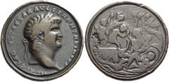 The Roman Empire Contorniate, time of Valentinian III Contorniate 5th century AD, Æ 24.39 g. NERO CLAVDIVS CAESAR AVG GER P M TR P IMP PP Laureate head of Nero r. Rev. The monster Scylla rising from w