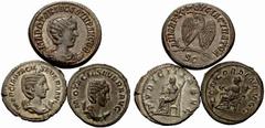 Impero Romano Lotti multipli di monete dell’Impero romano Lotto di tre monete di Otacilia Severa.  Tetradrammo, Antiochia 245,  AR 13,54 g.  BMC 541.  - Antoniniano 244-246,  AR 4,02 g.  C 53.  RIC Fi