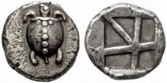 A remarkable selection of Greek Coins Aegina Stater circa 480, AR 12.25 g. Sea turtle seen from above. Rev. Large skew pattern. Boston 1111. Traité 1036 and pl. XXX, 18. Dewing 1674. Kunstfreund 16 (t