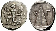 A remarkable selection of Greek Coins Caria, Caunus Stater circa 410-390, AR 11.71 g. Iris with curved wings, in a kneeling running position l., wearing long kiton and holding caduceus and wreath in o
