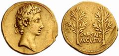 An interesting selection of Roman Gold Coins from the B.d.B Collection The Roman Empire Octavian as Augustus, 27 BC – 14 AD Aureus, Caesaraugusta 19-18 BC, 7.82 g. Oak-wreathed head r. Rev. CAESAR / A