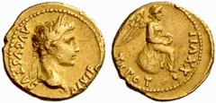 An interesting selection of Roman Gold Coins from the B.d.B Collection The Roman Empire Octavian as Augustus, 27 BC – 14 AD Quinarius, Lugdunum 4-5 AD, 3.96 g. AVGVSTVS – DIVI F Laureate head r. Rev. 