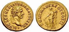 An interesting selection of Roman Gold Coins from the B.d.B Collection The Roman Empire Trajan, 98 – 117 Aureus 98-99, 7.31 g. IMP CAES NERVA TRAIAN AVG GERM Laureate head r. Rev. PONT MAX TR POT COS 