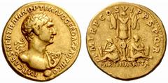 An interesting selection of Roman Gold Coins from the B.d.B Collection The Roman Empire Trajan, 98 – 117 Aureus 114-117, 7.38 g. IMP CAES NER TRAIAN OPTIM AVG GER DAC PARTHICO Laureate bust r., with a