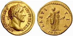 An interesting selection of Roman Gold Coins from the B.d.B Collection The Roman Empire Antoninus Pius augustus, 138 – 161 Aureus 150-151, 7.32 g. ANTONINVS – AVG PIVS P P TR P XIIII Laureate head r.,
