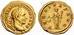 An interesting selection of Roman Gold Coins from the B.d.B Collection The Roman Empire Trajan Decius, 249 – 251 Aureus 249-251, 4.81 g. IMP C M Q TRAIANVS DECIVS AVG Laureate and cuirassed bust r., w