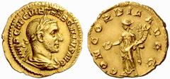 An interesting selection of Roman Gold Coins from the B.d.B Collection The Roman Empire Trebonianus Gallus, 251 – 253 Aureus 251-253, 3.11 g. IMP CAE C VIB TREB GALLVS AVG Laureate, draped and cuirass