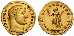An interesting selection of Roman Gold Coins from the B.d.B Collection The Roman Empire Constantius Chlorus caesar, 295 – 305 Aureus, Ticinum circa 293, 4.79 g. CONSTAN – TIVS CAESAR Laureate head r. 
