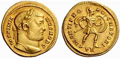 An interesting selection of Roman Gold Coins from the B.d.B Collection The Roman Empire Galerius Maximianus caesar, 293 – 305 Aureus, Treveri circa 302, 5.40 g. MAXIMIA – NVS NOB C Laureate head r. Re