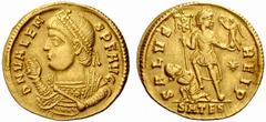 An interesting selection of Roman Gold Coins from the B.d.B Collection The Roman Empire Valens, 364 – 378 Solidus, Thessalonica 364-367, 4.44 g. D N VALEN – S P F AVG Pearl diademed bust l., wearing i