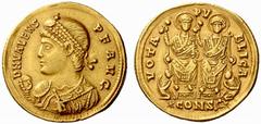 An interesting selection of Roman Gold Coins from the B.d.B Collection The Roman Empire Valens, 364 – 378 Solidus, Constantinopolis quinquennalia of 368, 4.48 g. D N VALENS – P F AVG Pearl diademed bu