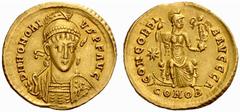 An interesting selection of Roman Gold Coins from the B.d.B Collection The Roman Empire Honorius, 393 – 423 Solidus, Constantinopolis 403-408, 4.48 g. D N HONORI –VS P F AVG Helmeted, pearl diademed a