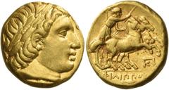 Greek Coins Greek Coins. Philip II 359 – 336 and posthumous issues. Stater, Teos circa 323-316, AV 8.52 g. Laureate head of Apollo r. Rev. ΦΙΛΙΠΠΟY Prancing biga driven r. by charioteer holding kentro