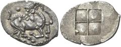 Greek Coins Greek Coins. The Mygdones and Krestones (?). Diobol circa 485-470, AR 1.00 g. He-goat reclining r., head turned backwards; above and to r., pellet. Rev. Quadripartite incuse square. SNG AN