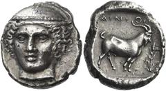Greek Coins Greek Coins. Aenus. Tetradrachm circa 402-399, AR 14.94 g. Facing Head of Hermes, slightly to l., wearing brimless petasus. Rev. AINI– O Goat standing r.; in r. field, corn stalk. All with