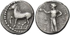 Greek Coins Greek Coins. Larissa. Obol mid V-early IV century BC, AR 0.95 g. Horse advancing l. Rev. Nymph standing l., holding ball. Traité IV, 679 var. (horse r). BCD Thessaly 1433.6 (this coin). Sc