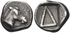 Greek Coins Greek Coins. Corinthia, Corinth. Diobol circa 475-450, AR 0.93 g. Head of Pegasus r. Rev. Δ within incuse square. Weber 3672 (this coin). McClean pl. 214,14. BCD Corinth 36 (this coin). Ve