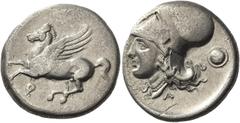 Greek Coins Greek Coins. Corinthia, Corinth. Stater circa 375-300, AR 8.27 g. Pegasus flying l.; below, koppa. Rev. Head of Athena l., wearing Corinthian helmet; below, A and behind, shield decorated 