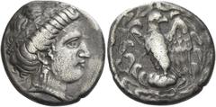 Greek Coins Greek Coins. Elis, Olympia. Stater, Hera mint 332, 112th Olympiad, AR 11.77 g. Head of Hera r., wearing stephane, earring and necklace. Rev. Eagle, with open wings and head turned r., stan
