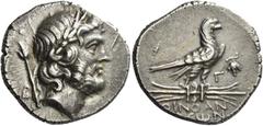 Greek Coins Greek Coins. Lycia, Oinoanda. Didrachm after 188, AR 8.37 g. Laureate head of Zeus r.; behind, lotus-tipped sceptre and B. Rev. OINOAN – ΔEWN Eagle, with folded wings, standing r. on thund