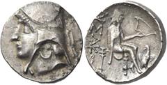 Greek Coins Greek Coins. Kings of Parthia, Arsaces II, 211 – 191. Drachm, Rhagae-Arsacia (?) 211-191, AR 4.28 g. Male head l., wearing bashlik. Rev. APΣAKOY Archer seated r. on throne, holding bow; at