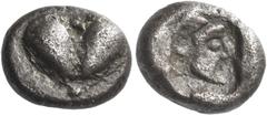 Greek Coins Greek Coins. Cyrenaica, Cyrene. Hemidrachm circa 510-490, AR 1.97 g. Silphium fruit. Rev. Bearded head of Zeus Ammon r. with ram's horn, within incuse square. BMC 7, 26 and pl. 4, 22. Rose
