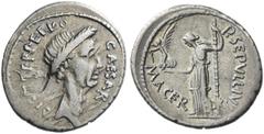 Roman Republic Roman Republic. Iulius Caesar and P. Sepullius Macer. Denarius 44, AR 3.94 g. CAESAR – DICT PERPETVO Wreathed head of Caesar r. Rev. P·SEPVLLIVS – MACER Venus standing l., holding Victo