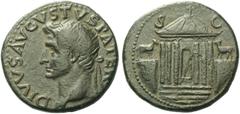 Roman Empire Roman Empire. Octavian as Augustus, 27 BC – 14 AD. Divus Augustus. Dupondius circa 22-23, Æ 17.10 g. DIVVS·AVGVSTVS·PATER Radiate head of Augustus l. Rev. S – C Hexastyle temple with shar