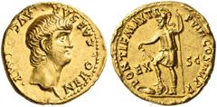 Roman Empire Roman Empire. Nero augustus, 54 – 68. Aureus 61-62, AV 7.58 g. NERO·CAESAR·AVG·IMP· Bare head r. Rev. PONTIF MAX TR – P VIII COS IIII P P EX – S C Virtus, helmeted and in military attire,