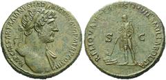 Roman Empire Roman Empire. Hadrian augustus, 117 – 138. Sestertius 119-120, Æ 23.53 g. IMP CAESAR TRAIANVS HAD – RIANVS AVG P M TR P COS III Laureate bust r. with drapery on l. shoulder. Rev. RELIQVA 