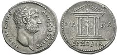 Roman Empire Roman Empire. Hadrian augustus, 117 – 138. Cistophoric tetradrachm, Ephesus circa 128-129, AR 10.39 g. HADRIANVS – AVG COS III P P Bare head r. Rev. DIA – NA Tetrastyle temple within whic