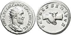 Roman Empire Roman Empire. Pupienus, 238. Antoninianus 238, AR 4.91 g. IMP CAES M CLOD PVPIENVS AVG Radiate, draped, and cuirassed bust r. Rev. PATRES SENATVS Two clasped hands. C 21. BMC 92. RIC 11b.