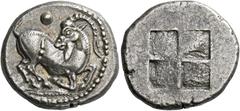 The Collection of Greek coins of a Man in Love with Art Part III Mygdones and Krestones. Stater circa 485-480, AR 9.52 g. Goat kneeling r., head reverted; above, pellet. Rev. Quadripartite incuse squa