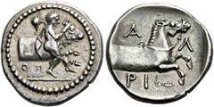 The Collection of Greek coins of a Man in Love with Art Part III Larissa. Hemidrachm circa 460-440, AR 3.02 g. Thessalos restraining forepart of bull rushing r.; below, ΟΠ. Rev. Α-Λ / ΡΙ Forepart of b
